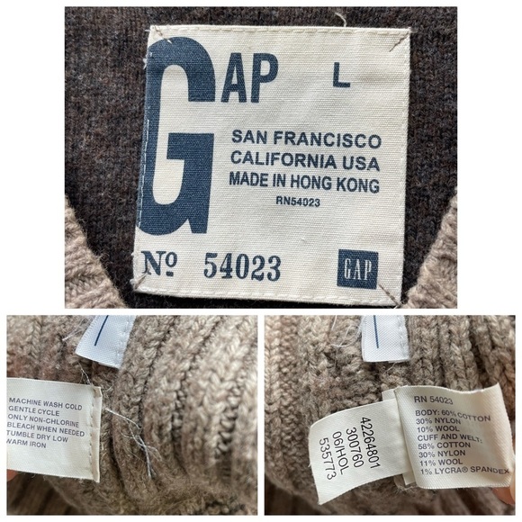 Vintage GAP Cable knit Sweater Brown Size Large Wool blend Preppy Pullover - Picture 6 of 9